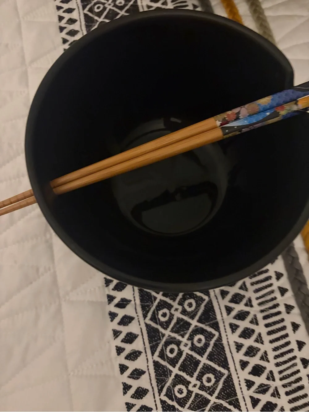 Black Noodles Ceramic Bowl with Chopsticks - Unbranded
